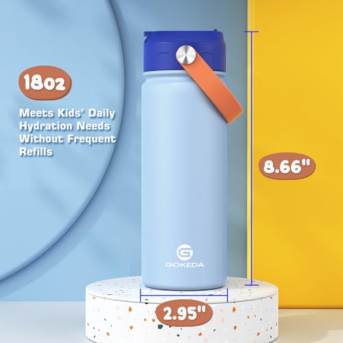 GoKEDA 18oz Kids Water Bottle, 2 Pack Insulated Bottles with Stickers, 18/8 Stainless Steel Vacuum Leak Proof Straw Cup for School, Gifts for Boys Girls(BlueYellow+GreenBlue) - color: Blue Yellow+Green Blue