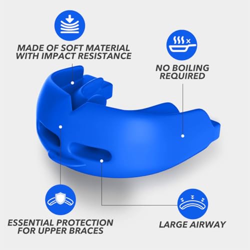 2Pcs Sport Mouth Guard Youth Adult, Mouthguard for Braces, Wrestling Mouthguards for Braces, No Boil Mouth Guard, Helmet Strap, Soft, Football Hockey Boxing,Taekwondo, Jujitsu Rugby - color: Blue