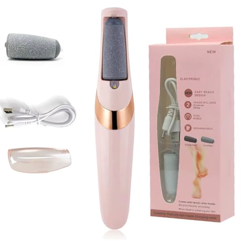Electric Foot File, Rechargeable Callus Remover with 2 Roller Heads, Dual Speed, Pink