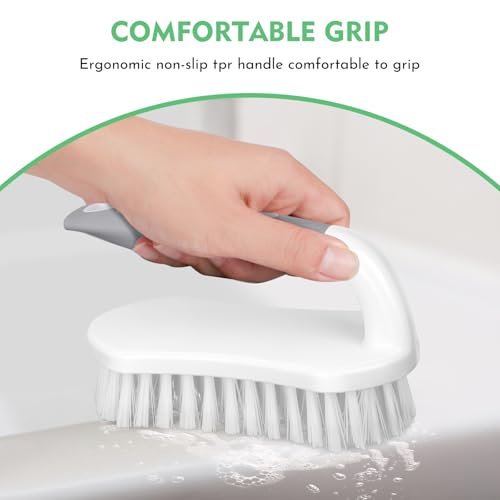 SetSail Scrub Brush, Heavy-Duty Scrub Brushes for Cleaning with Stiff Bristles Cleaning Brush for Shower, Bathroom, Carpet, Kitchen and Bathtub Scrubber - 2 Pack - color: Grey White, size: 2-pack