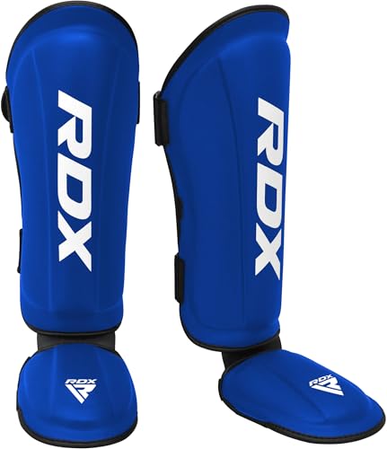 RDX Shin Guards Kickboxing Muay Thai, SATRA SMMAF Approved, Premium Maya Hide Leather, Leg Instep Protection Pads, MMA Martial Arts Kicking Sparring Training Gear, BJJ Karate Boxing Taekwondo, Black - color: Blue, size: Medium