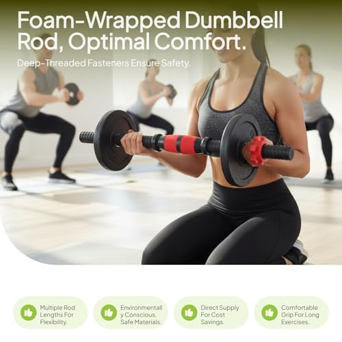 DYNWAVE 2X Dumbbell Handle Dumbellsweights Set Sturdy with 4 Collars Barbell Bar for Workout Strength Training Fitness Gym Attachment - color: 35cm