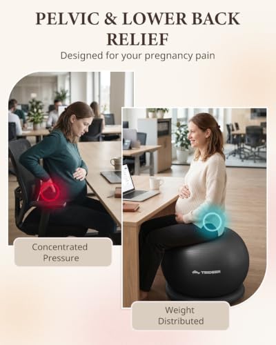 Trideer Yoga Ball Chair with Base for Office Desk, Exercise & Stability Ball Seat, Pilates Ball for Core Training, Pregnancy Ball, Back Pain Relief & Active Sitting - color: Black, size: L(23-26inches/58-65cm)