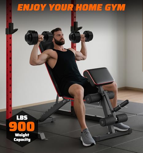 Workout Bench, Adjustable Weight Bench with Leg Extension and Extended Headrest, 900LBS, Incline Decline Flat Workout Bench for Home Gym Full Body Exercise
