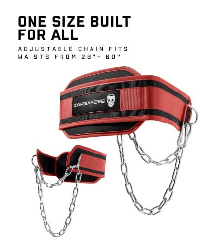 Gymreapers Dip Belt With Chain For Weightlifting, Pull Ups, Dips - Heavy Duty Steel Chain For Added Weight Training - color: Red