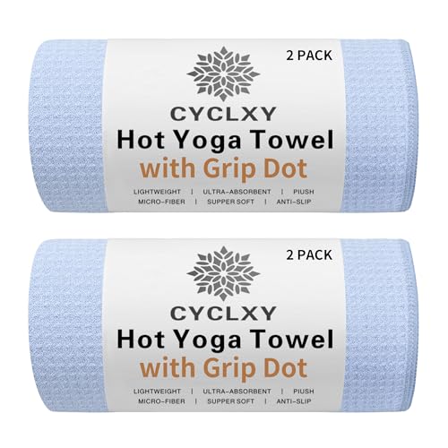 2 Pack Hot Yoga Towel with Grip Dot，Stickyfiber Yoga Mat Towels Non Slip for Hot Yoga,Absorbent Microfiber Sweat Anti-Slip Cover,Bikram,Pilates,Exercise - color: Blue