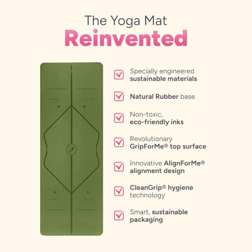 Liforme Travel Yoga mat – Patented Alignment System, Warrior-Like Grip, Non-Slip, Eco-Friendly, Ultra-Lightweight and Sweat Resistant, Made with Natural Rubber - color: Olive