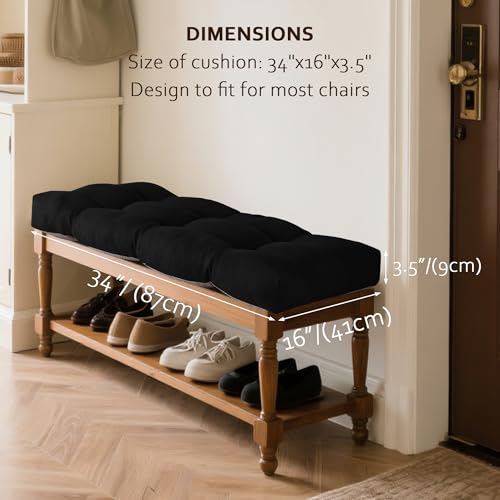 ELFJOY Non Slip Tufted Bench Cushion for Indoor Furniture 34"x16" Black | 3.5" Thick, Soft and Breathable Fabric, Skin-Friendly, for Dining Entryway Window Storage Bench, Comfort for Long Sitting - color: Black