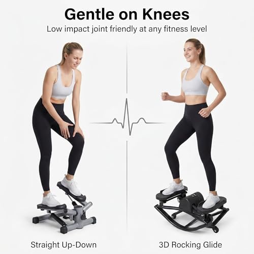 Low-Impact Lateral Rocking Fitness Stepper for Knees and Joints,Home Workout Machine,Rock Stepper Machine with Digital Display,Track Time,Reps,Calories for Legs,Glutes,Abs - size: Black