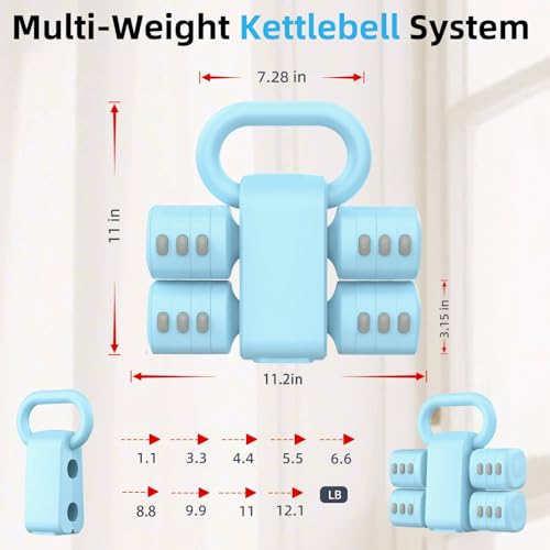 2-in-1 Adjustable Dumbbell Set, 4-Level Weights for Women | Convertible Dumbbell & Kettlebell, Adjustable 2.2-5.5lb Each, Quick-Change Button, Compact for Home Gym, Office & Outdoor - color: Blue