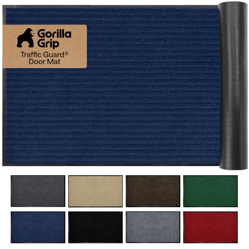GORILLA GRIP Waterproof Traffic Guard Door Mat, 47x35, Indoor Outdoor Heavy Duty Entryway Mats, Strong Backing Commercial Utility Rugs for Office, Hallway, Garage, Patio, Low Profile Runner Rug, Blue - color: Blue, size: 47" X 35"