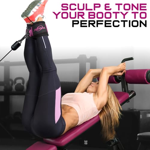 WALITO Gym Ankle Straps for Cable Machines Women & Men - Glute Kickback Ankle Cuff, Adjustable Cable Machine Accessories for Leg Extensions, Hip Abductors & Lower Body Workouts - color: Pair-Black Rose Red