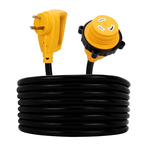 Camco PowerGrip 25-Ft 30 Amp RV Extension Cord w/Locking End - Features NEMA TT-30P Male & Marine-Style L5-30R Locking Female Connectors - Rated for 125V/3,750W - 100% Copper 10-Gauge Wire (55501) | 25-Ft 30a Rv Extension Cord, Nema Tt-30p Male to Marine-