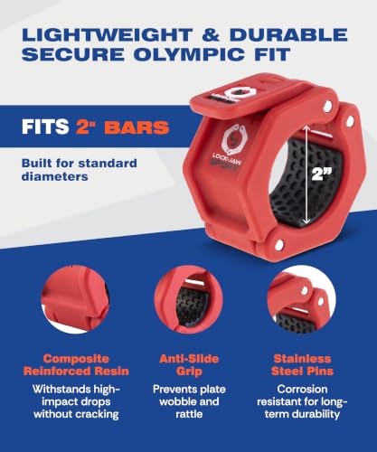 Lock-Jaw Barbell Collars Sport Olympic Barbell Clamps 2 Pcs – Heavy Duty Bar Clamps for 2” & 50mm Olympic Bars – Secure Weight Bar Clamps for Strength Training & Home Gym Accessories – Red - color: Red