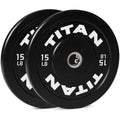 Titan Fitness Economy Series Black Olympic Bumper Plates, Durable Rubber Exterior with Steel Core, Weightlifting and Strength Training Weight Plate - size: 15 LB Pair