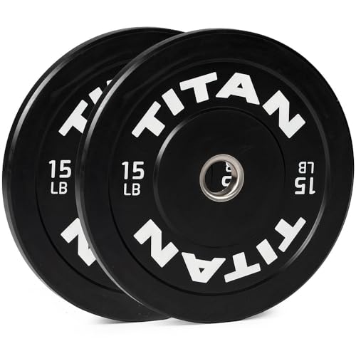 Titan Fitness Economy Series Black Olympic Bumper Plates, Durable Rubber Exterior with Steel Core, Weightlifting and Strength Training Weight Plate - size: 15 LB Pair