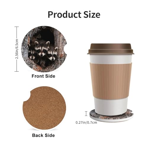 Cute Raccoon Car Coasters for Cup Holders, 2 Pack Absorbent Ceramic Drink Cup Coaster for Women Men, Auto Interior Accessories - color: T20