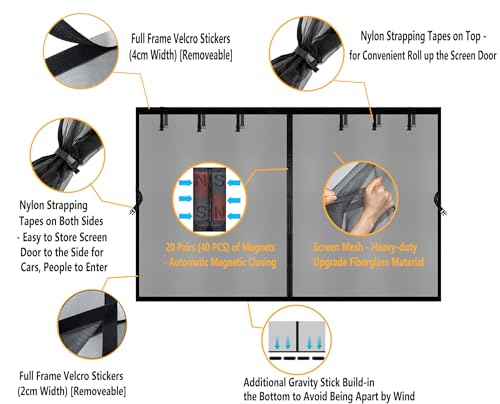 Magnetic Garage Door Screen 11x11 FT for 1 Car Garage, 11x11FT Fiberglass Screen Door, Heavy Duty Privacy Garage Net Screen, Hands-Free with 8 Roll Up Straps for Patio, Outdoor, Gym, Sun House Porch - size: 11x11ft