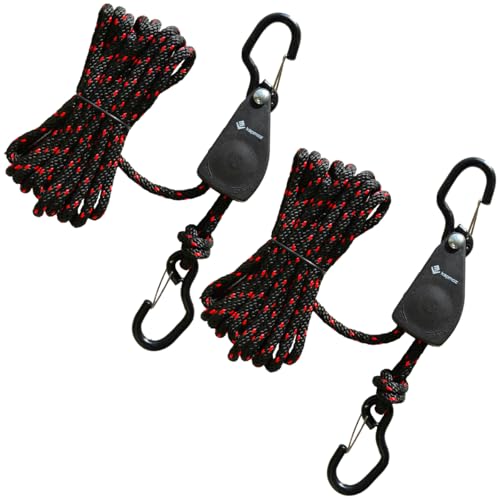 Heavy Duty Ratchet Tie Down Straps with Safety Hooks, Cargo Ratchet Straps for Kayak, Canoe, Truck, Trailer, Motorcycle, Grow Lights & Camping Gear, Securing Straps with Easy Release Ratchet Tightener - color: Black Red 1 Pair