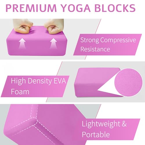 Yoga Blocks 2 Pack, Premium Yoga Brick Foam Blocks to Improve Strength, Flexibility & Balance, Light Weight - Safe and Stable Support for Yoga, Pilates, Meditation & Stretching - color: 2PACK-Magenta