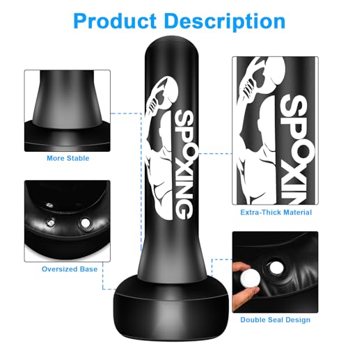 Freestanding Punching Bags for Adults Teens - 70" Heavy Bag with Stand Men Standing Boxing Inflatable Kickboxing Training MMA Muay Thai Fitness - style: BZH Fight Men Pattern