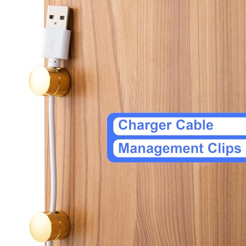SmallCat 5 Sets Charger Holders for Cords, Gold Adjustable Cable Anchor Holders, Adhesive Metal Cord Clips, Cable Management Wire Organizers for Desk, Office, Nightstand - color: Gold, size: 5 Sets