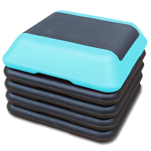 16" x 16" High Aerobic Step Aerobics Stepper Platform with 4 Risers, Exercise Workout Stepper, Home Gym Equipment, Fitness Step Platform, Adjustable Aerobic Stepper - color: Blackish Green