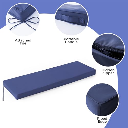 IPYNBAP Outdoor Bench Cushions for Outdoor Furniture, 48x18x3 Inch, Waterproof Bench Pillow, Fade Resistant Long Bench Seat Pads for Garden, Indoor, Porch Swing, Navy Blue - color: Navy Blue, size: 48×18×3 Inch