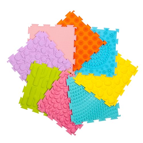 8 Pcs Sensory Mats, Sensory Tiles Puzzle Floor Mat for Kids Sensory Room Items，Different Patterns and Colors - Silicone Massage Orthopedic Mat for Children with Autism