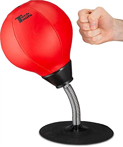 Tech Tools Stress Buster Desktop Punching Bag - Suctions to Your Desk, White Elephant Gifts for Coworker Men and Women, Heavy Duty Stress Relief Ball, Gag Gifts Funny Desk Accessories - color: Red