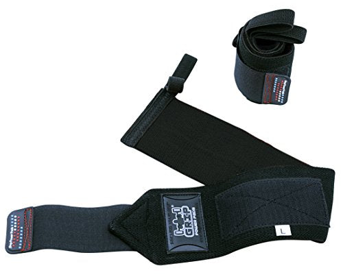 Grip Power Pads Wrist Wraps 2 Wraps for Weight Lifting Wrist Support Cotton Wraps Gym Bandage Straps for Men & Women Premium Quality & PRO Rubber - color: Jet Black, size: 18""