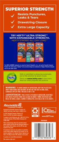 Hefty Strong 30 Gallon Trash_Bags, Large Trash-Bags 30 Gallon Size, Durable Drawstring Enclosure, Resists Punctures, Leaks, and Tears, Black, Unscented, 56 Bags (Pack of 3) - size: 56 Count (Pack of 3)
