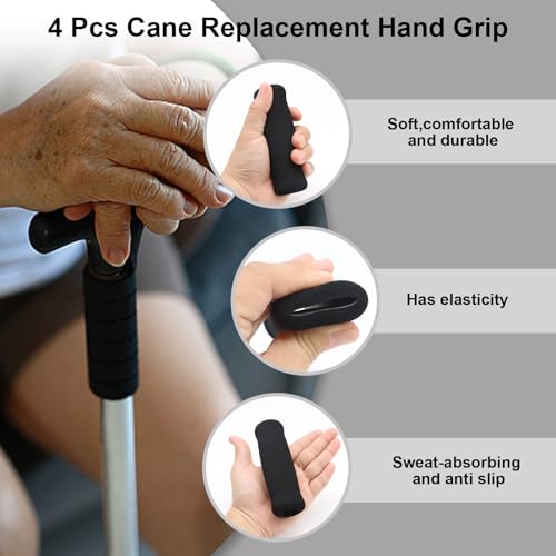 4Pcs Walking Cane Hand Grips - Black Foam Replacement for Offset Canes - size: 0.98