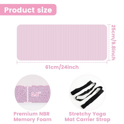 Yoga Knee Pad Cushion, 24 x 9.8 x 0.8 in Thick Mini Yoga Mat, Odor-Free NBR Workout Mat with Storage Strap, Small Exercise Mat for Yoga, Pilates, Kneeling, Planks & Home Gym - color: Pink