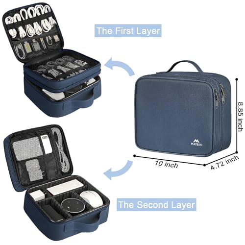 MATEIN Cord Organizer Case with Adjustable Divider, DJ Cable File Bag | Electronic Storage, Tech Accessories, Charger Cable Organizer, Cord Bag, Double Layer, Shockproof, USB Cable Organizer, Blue - color: Blue, size: Medium