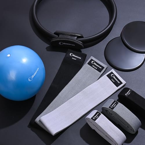 Goocrun Pilates Ring Set Exercise Equipment, with Exercise Resistance Bands Set, Pilates Ball, Sliding Disks. Portable Home Gym - with Fitness Guide Poster - color: Black, size: Mid-level