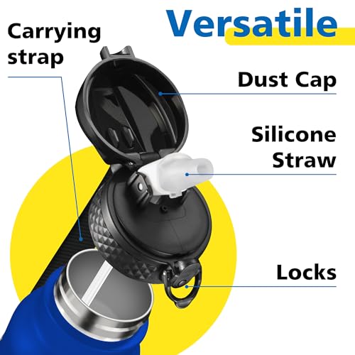 Han's Bottle Sports Water Bottle - 24 Oz, Straw Lid, Leak Proof, Vacuum Insulated Stainless Steel, Double Walled, Thermo Mug,Klein Blue - color: Klein Blue, size: 24 Ounces