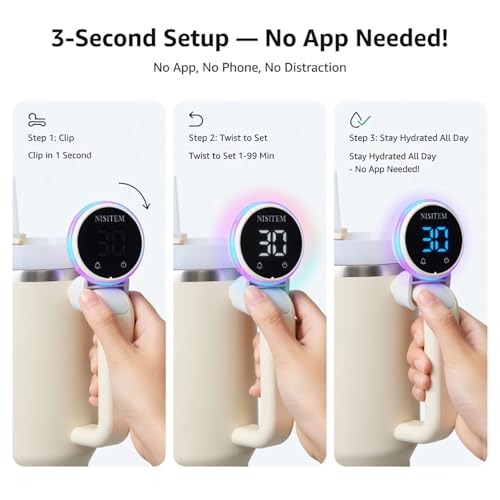 Drink Water Reminder for Stanley Cup 2.0 30oz 40oz – Water Bottle Reminder to Drink, Hydration Tracker Timer Clip, Smart Water Reminder Device, LED Beep Alert, USB-C Stanley Accessory