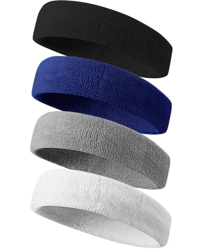 Tanluhu Sweatbands Sport Headbands for Men & Women,Terry Cloth Sweat Band for Tennis, Running, Basketball, Working Out, Exercise- Athletic Sweat Cotton Headband Outdoor - color: Black/White/Gray/DPBlue
