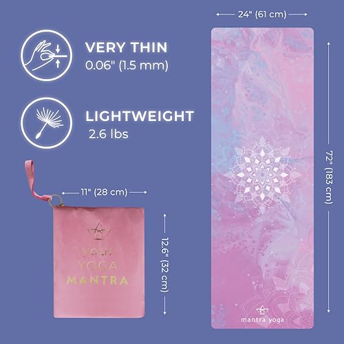 Mantra Yoga Travel PRO 1.5mm with Knee Pad - Foldable Fitness & Exercise Mat with Bag | Lightweight, Compact & Eco-Friendly | Non-Slip & Washable | For All Types of Yoga | 72" L x 24" W | 2.6 lbs - color: Mandala