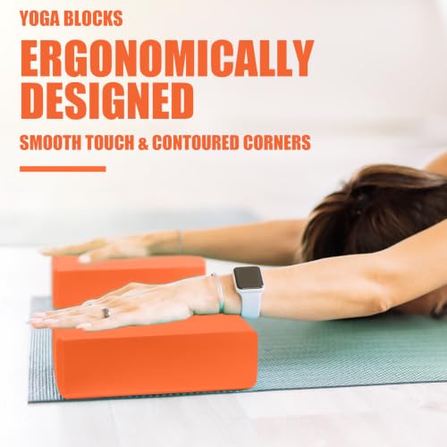 Septo 2 Pcs Yoga Blocks, 9x6x3 Inch Foam Blocks for Pilates | High density EVA foam Yoga Props lightweight non-slip surface for meditation stretching balance training - color: Orange