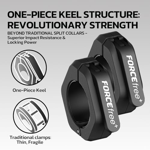 Forcefree+ Barbell Clips (Pair), Barbell Clamps, Quick Release Olympic Barbell Clamps with Anti Slip TPR Grip, Barbell Collars for Secure Weightlifting & Powerlifting - color: Black