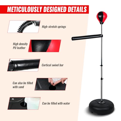 INNOLIFE Freestanding Punching Bag,Adjustable Height Home Boxing Training Equipment for Adults,Durable Boxing Bar & Stand with Stable Base for Fitness Workouts,Red