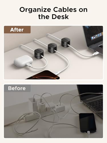 UGREEN Cable Organizer Clips, Adhesive Cable Management - 6-Pack Strong Magnetic Cord Holder for Desk to Keep Phone Charging Cables, Computer Cords, and Various Cord Organized for Nightstand, Black