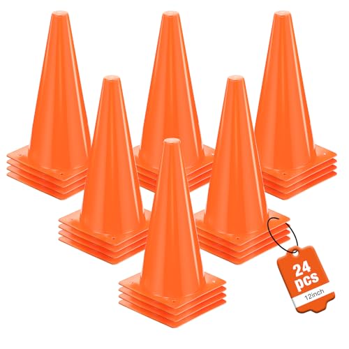 12 Inch Sports Cones Set of 24,Durable Training Cones for Soccer,Football, Basketball Drills - Multi-Purpose Agility Cones for Indoor & Outdoor Practice - color: orange