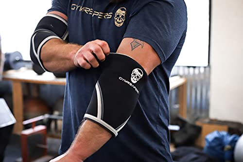 Gymreapers Elbow Sleeves for Weightlifting Powerlifting and Bench Press Support and Compression for Tendonitis Pain Relief 5mm Neoprene Training Gear for Men and Women - color: Black/White, size: Large