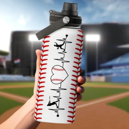 SANDJEST Baseball Water Bottle 32oz Stainless Steel Insulated Bottle for Men, Women, Sports Lovers - Baseball Gifts for Birthday, Christmas - color: Baseball 1