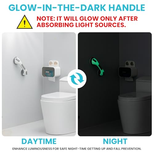 TAILI Shower Grab Bar Glow in The Dark, 2 Pack 12.2 in Grab Bars for Bathtubs and Showers,Shower Handles Rails for Seniors and Elderly,Bathroom Safety Grip Removable No Drilling Waterproof Grey,G9 - color: Grey& Glow Green, size: 12.2"