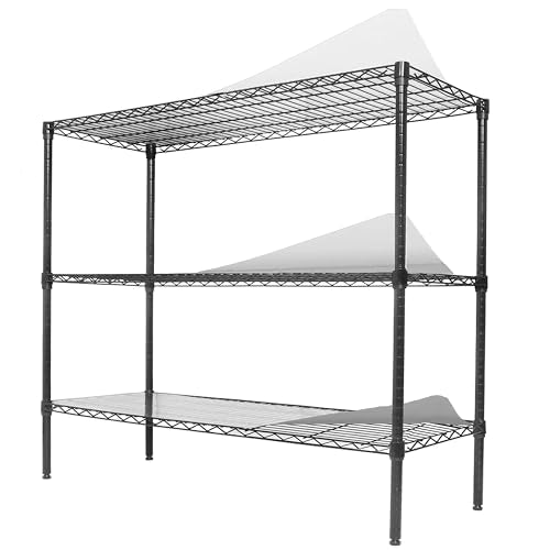 Heavy Duty Wire Shelving Unit, 3-Tier Metal Storage Rack, Boltless Assembly, 2100 lbs Capacity, Adjustable Shelves, 48" L x 18" D x 96" H, Black (Black, 2PCS-48 L x 18" D x 96" H) - size: 2PCS-48" L x 18" D x 96" H