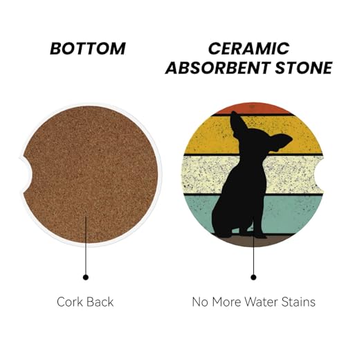 Chihuahua Dog Car Coasters for Cup Holders, 2 Pack Absorbent Ceramic Drink Cup Coaster for Women Men, Auto Interior Accessories - color: T19